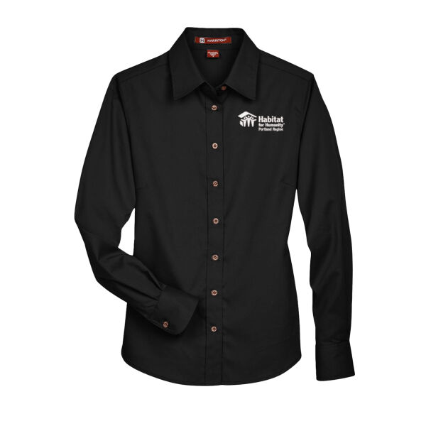 Harriton Women's Easy Blend Long Sleeve Twill Dress Shirt with Stain-Release - Embroidered Logo Thumbnail